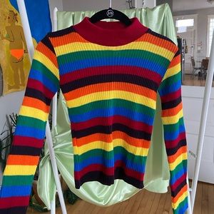 Striped Rainbow Mock-Neck Sweater